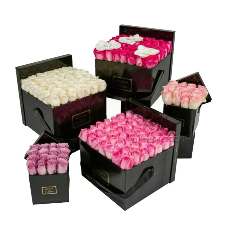Caja de embalaje de regalo de flores con logotipo de papel de oro impreso en cubo
